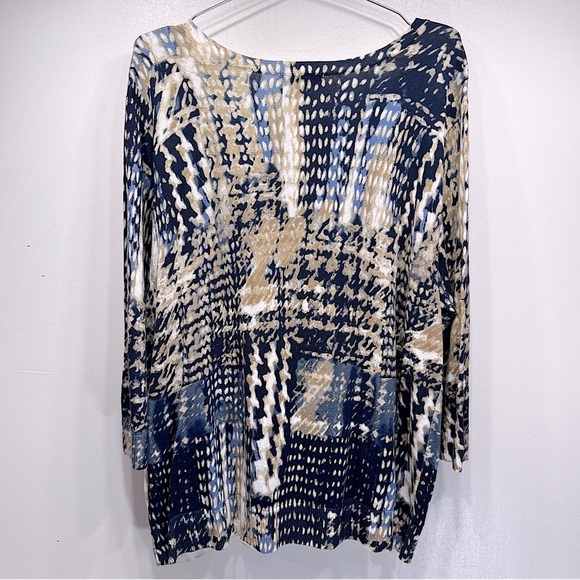 CJ Banks Blue & Gray Mixed Print Cardigan Button Front 3/4 Sleeves Cotton Sz 2X - Picture 2 of 8